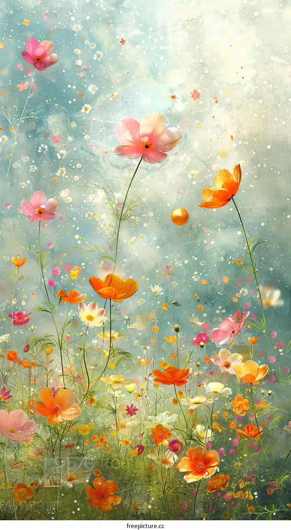 Vibrant Cosmos Flowers in a Colorful Meadow