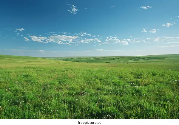 Vast Grassland Under Blue Sky