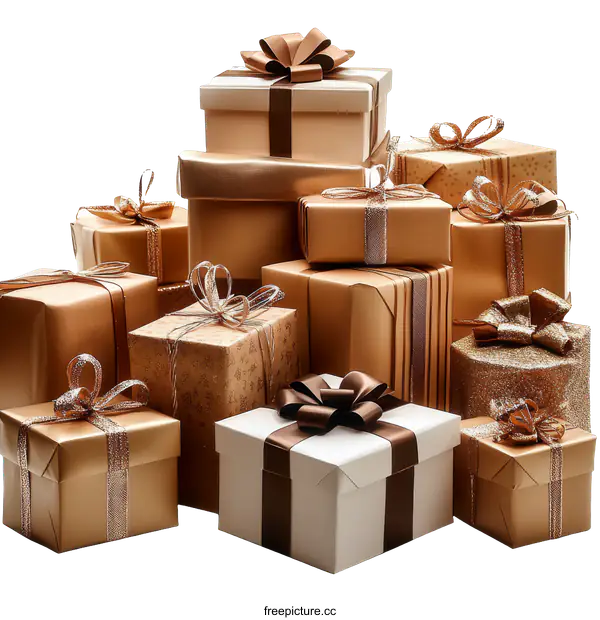[Transparent Background PNG]A Stack of Beautifully Wrapped Presents