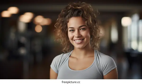 Portrait of a young woman with curly hair smiling