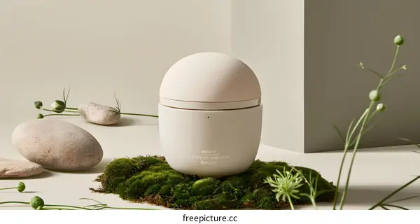 Minimalist White Egg Shaped Diffuser on Green Moss
