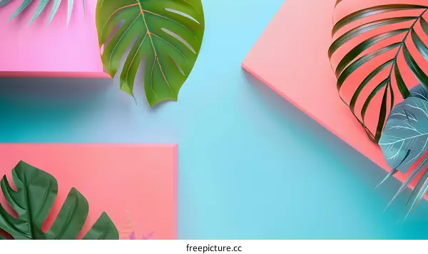 Tropical Leaves on Colorful Background