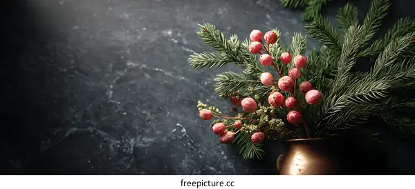Christmas Decorations on Dark Marble Background