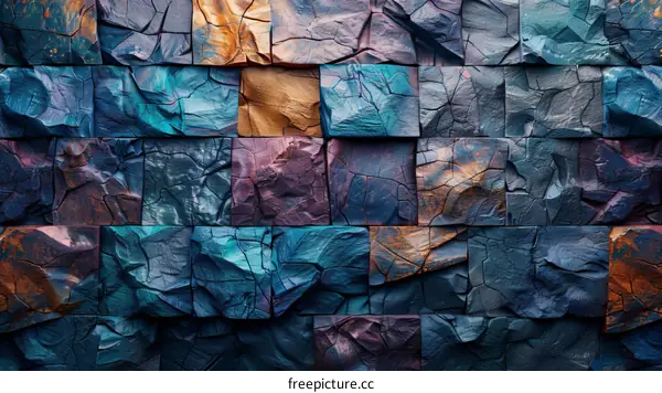 Abstract 3D Cracked Tiles in Blue and Purple