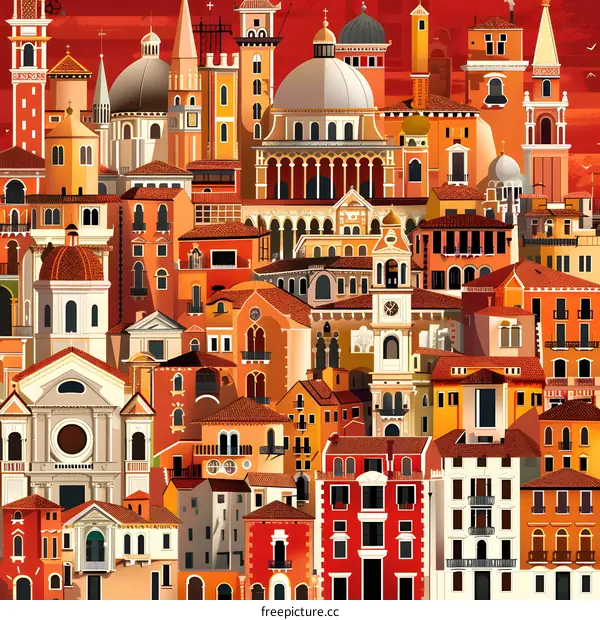 Colorful Illustration of European Cityscape