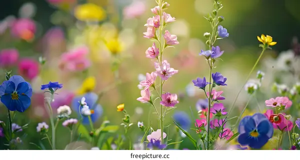 Closeup of Colorful Wildflowers in a Meadow