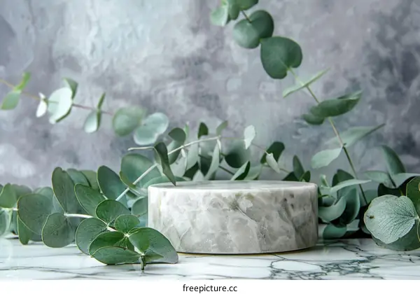 Eucalyptus Leaves & Marble Platform - Product Display Mockup