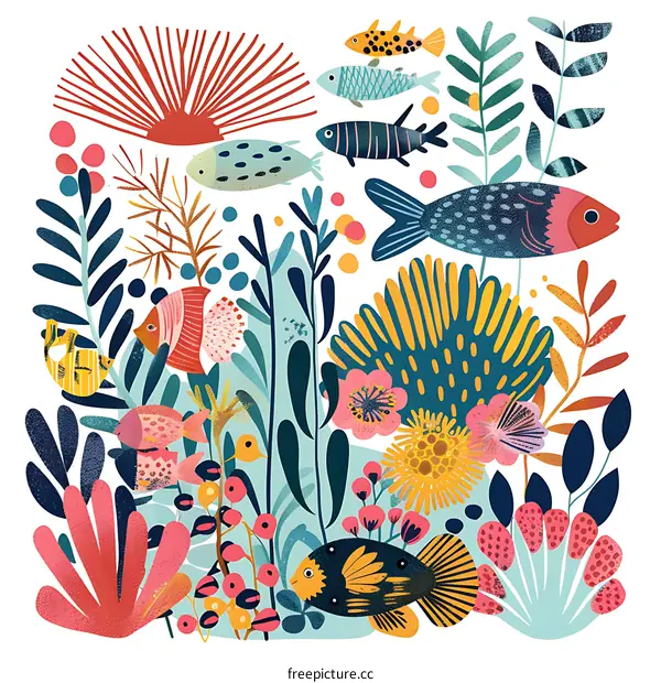 Colorful Fish and Sea Life Illustration