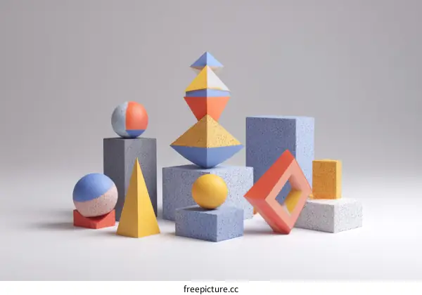 Abstract Geometric Shapes Composition in Pastel Colors