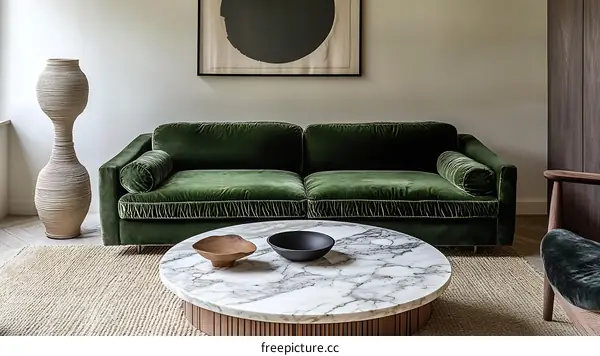 Modern Green Velvet Sofa Living Room Design