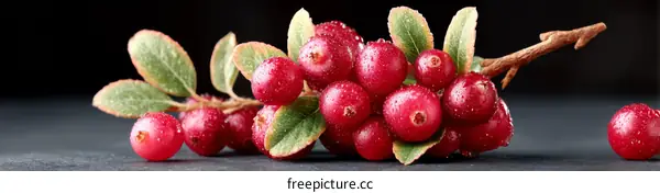 Closeup of Fresh Red Cranberries on Branch