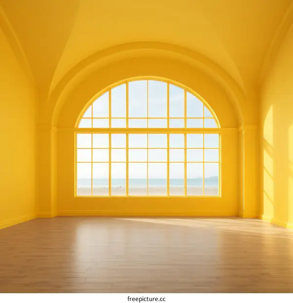 Yellow room with a large window