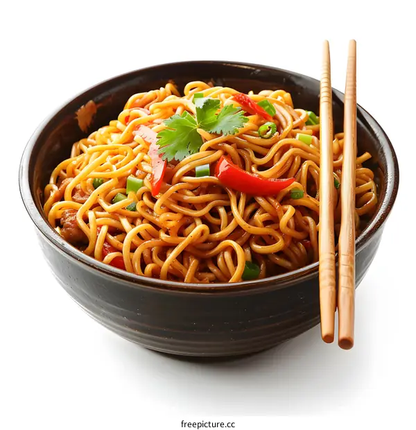 Noodles with vegetables and chopsticks