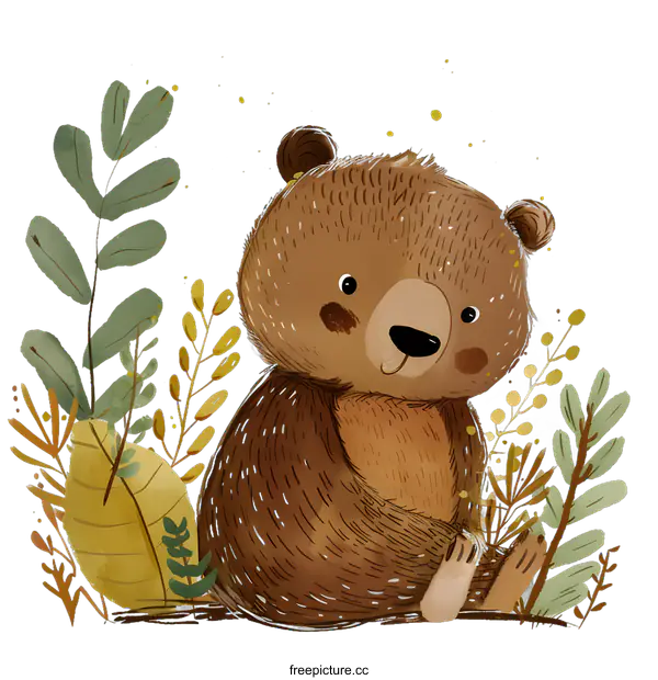 [Transparent Background PNG]Cute Cartoon Bear Sitting In Forest Illustration