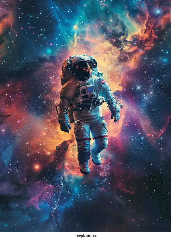 Astronaut Spacewalk in Colorful Nebula