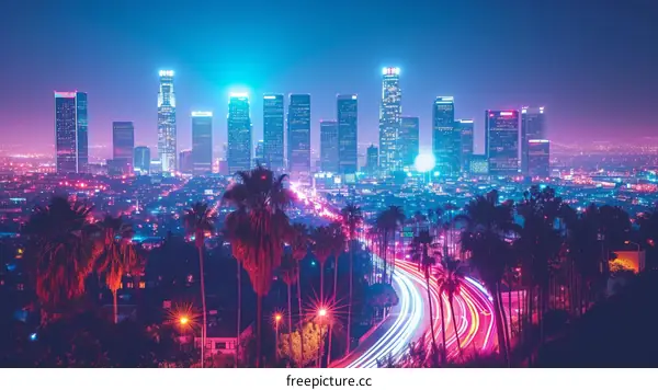 Los Angeles City at Night with Cityscape and Skyline