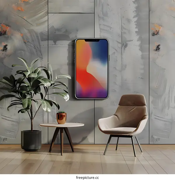 Modern Interior Design with Phone Mounted on Wall