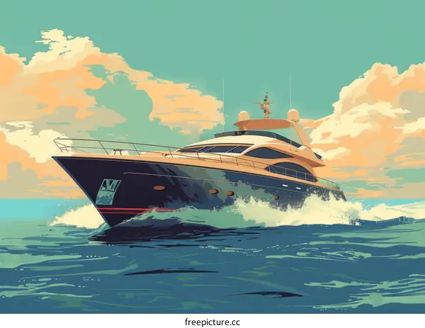 Luxurious Blue and Yellow Yacht Illustration