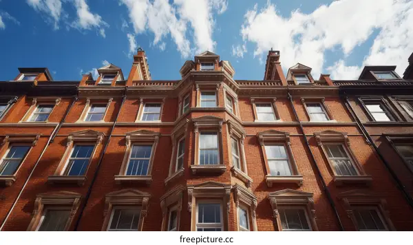 Classic British Terraced Houses Under a Blue Sky
