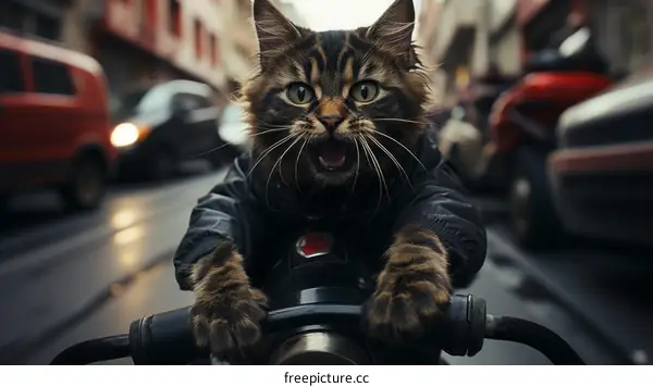 A cat riding a motorcycle