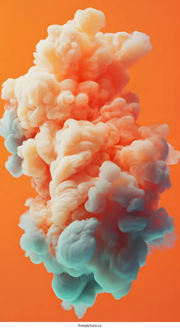 Abstract Colorful Ink Cloud on Orange Background