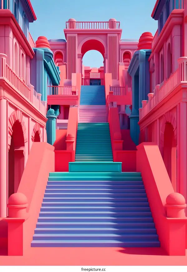 Abstract 3D Architecture with Stairs and Archways