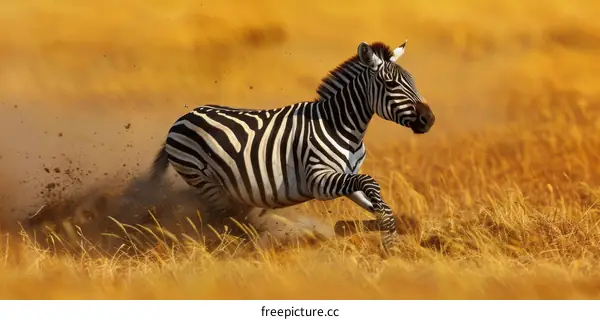 Zebra running through the savanna