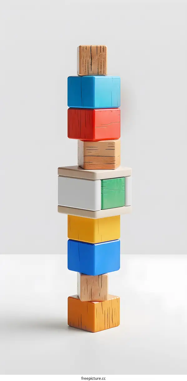 Colorful Wooden Blocks Stacked Minimalist Abstract Background