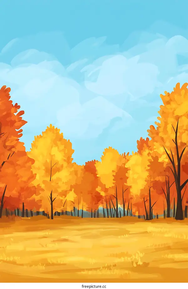 Autumn Forest Landscape Illustration with Yellow and Orange Trees