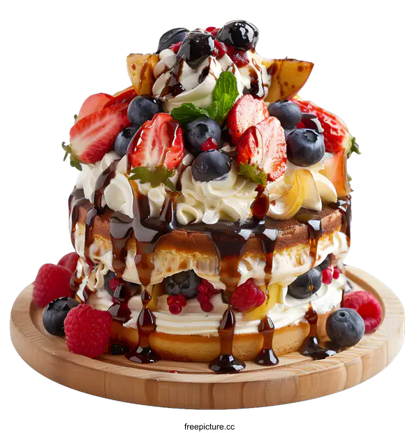 [Transparent Background PNG]Delicious Fruit Cake with Chocolate Syrup