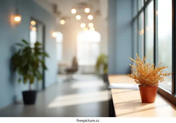 Modern Office Interior with Sunlight and Plant