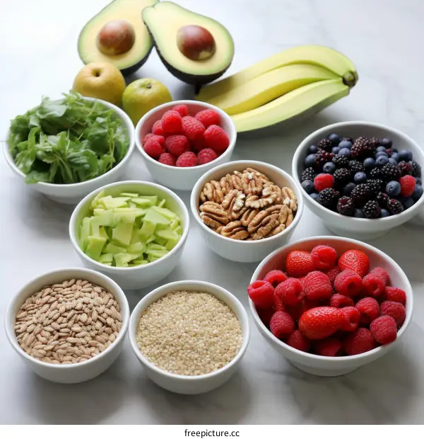 Healthy Food Bowl with Avocado, Banana, and Berries