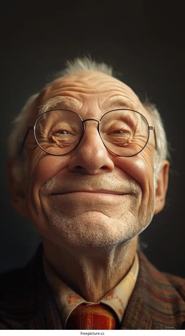Close Up Portrait of a Senior Man with Glasses Smiling