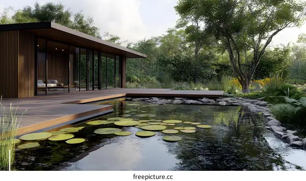 Modern Minimalist Home with Pond and Patio