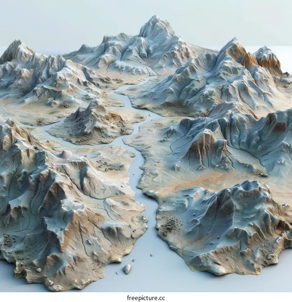 Arid Desert Landscape with Snow-Capped Peaks and Canyons