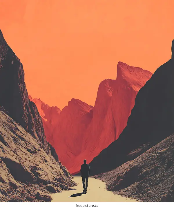 Silhouette of a Man Walking Through a Canyon