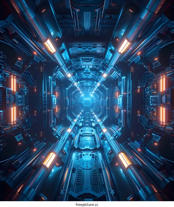 Futuristic Technology Tunnel with Blue and Orange Lights