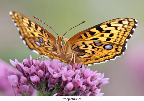 Close Up Of A Butterfly On A Purple Flower