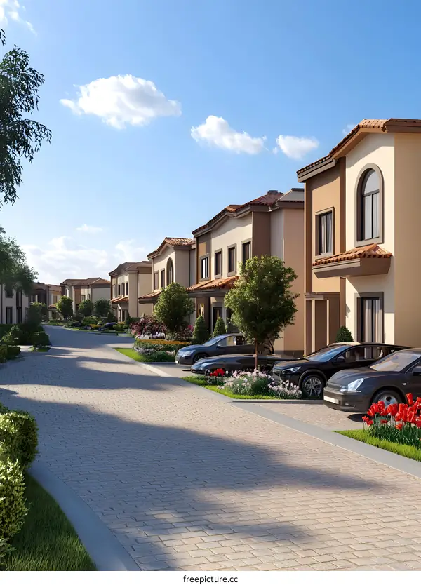 Luxury Homes with Cobblestone Driveway in the Suburbs