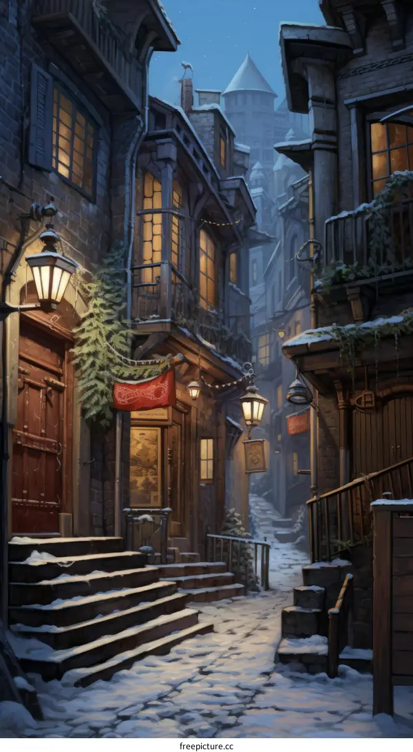 Wandering in the Snowy Streets of a Medieval Town