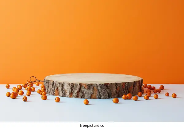 Autumnal Wooden Slice Display with Berries