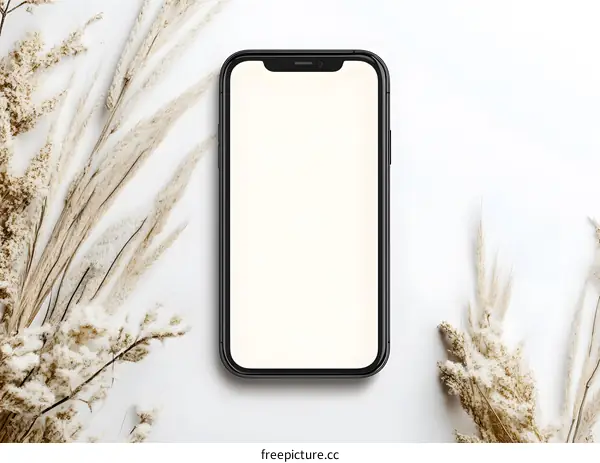 Black Smartphone Mockup with Dried Flowers