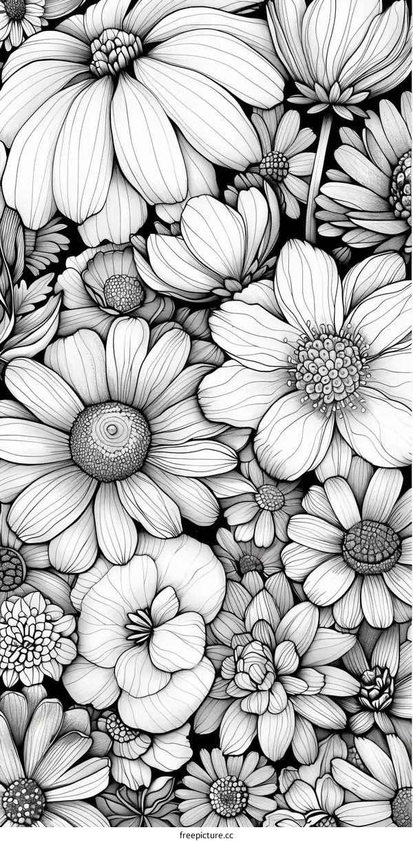 Intricate Black and White Floral Pattern