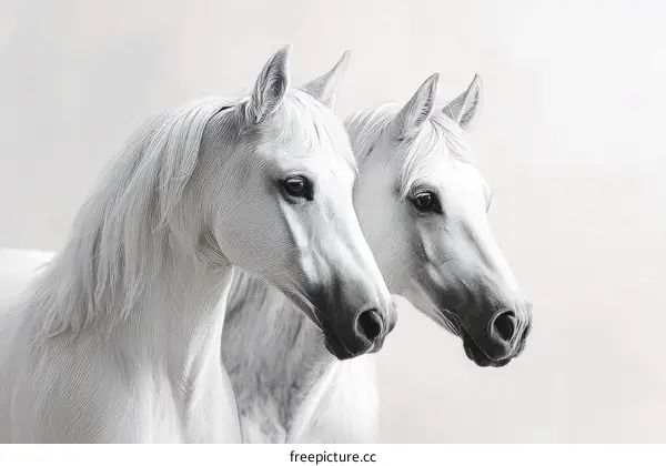 Two Majestic White Horses in Elegant Pose