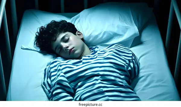 Young Boy Sleeping in a Hospital Bed