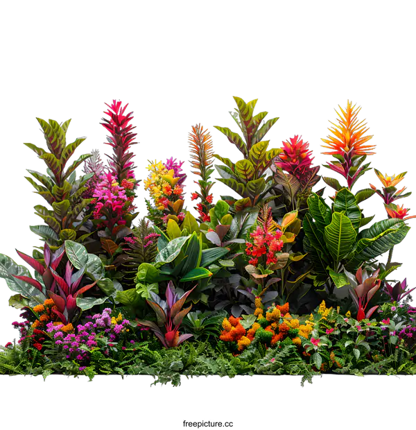 [Transparent Background PNG]vibrant tropical flowers and plants in front of a white background