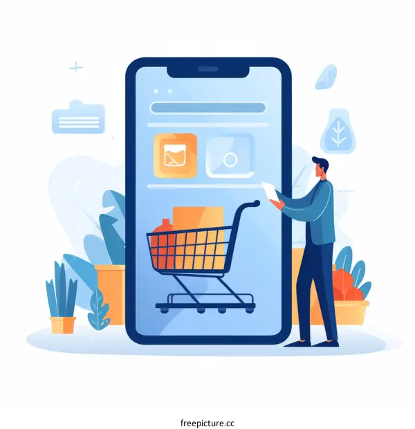 Online Shopping Man Illustration