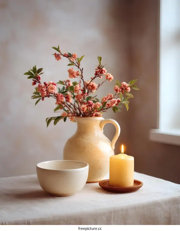 Elegant Spring Table Setting with Flowers and Candles