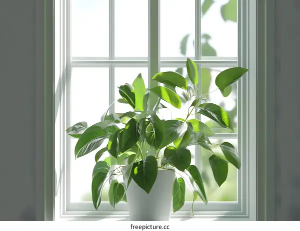Green Plant In White Pot On Window Sill