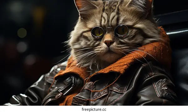 Cat with Leather Jacket and Glasses